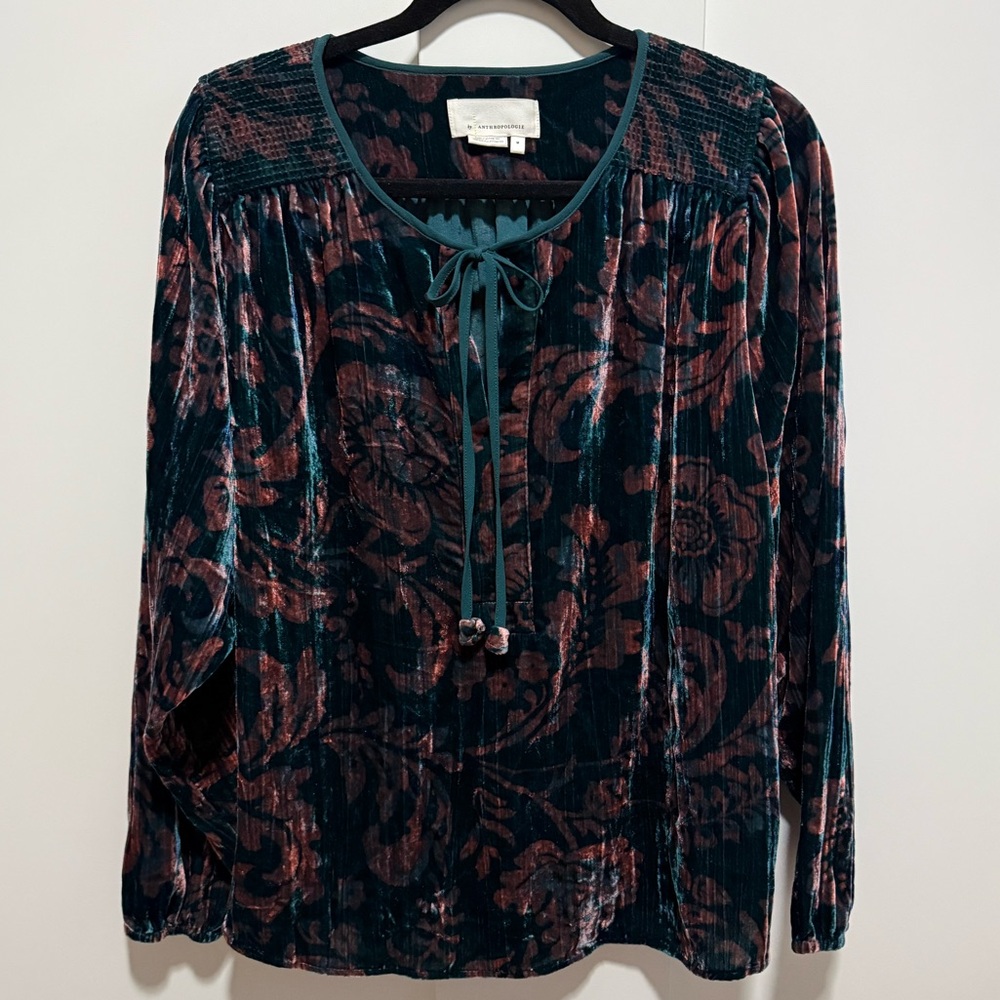 Anthropologie Faustino Velvet Peasant Blouse Old World Elegant Pastoral Floral - Picture 4 of 11